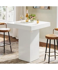 Tribesigns Bar Table, Square Kitchen Dining Table, Modern Counter Height Pub Cocktail Tables for Dining Room, Tavern, Coffee Corner, Party, White