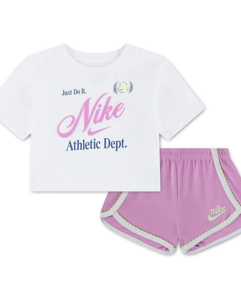 Nike Toddler Girls' 2T-4T Tennis Lifestyle Crewneck T-Shirt and Shorts, 2-Piece Set