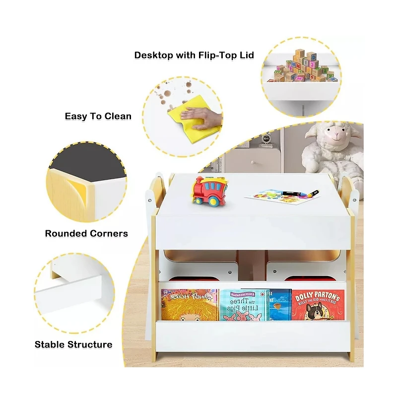 Kinder King 3-in-1 Kids Table with 2 Chairs, Storage and Removable Chalkboard Top