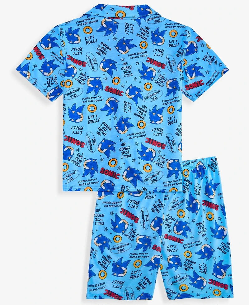 Sonic Hedgehog Boys' 4-10 Button-Down Short Pajamas, 2-Piece Set