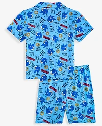 Sonic Hedgehog Boys' 4-10 Button-Down Short Pajamas, 2-Piece Set
