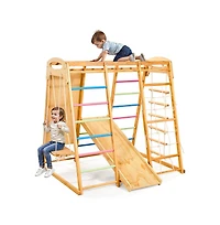 Slickblue Indoor Playground Jungle Gym, 7-in-1 Wooden Indoor Playground for Kids