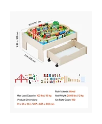 Slickblue Kids Train Table with 100-Piece Wooden Set and Storage Drawer