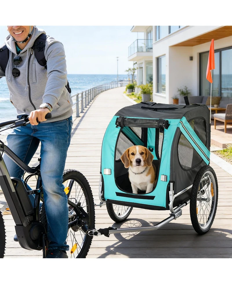 Aostirmotor Dog Stroller Bicycle Carrier with 2 Wheels in Green