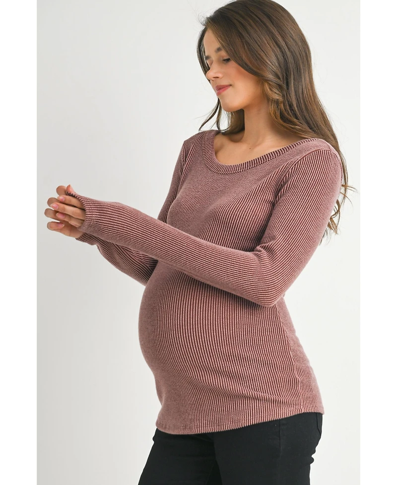 Hello Miz Maternity Scoop Neck Long Sleeve Ribbed Top