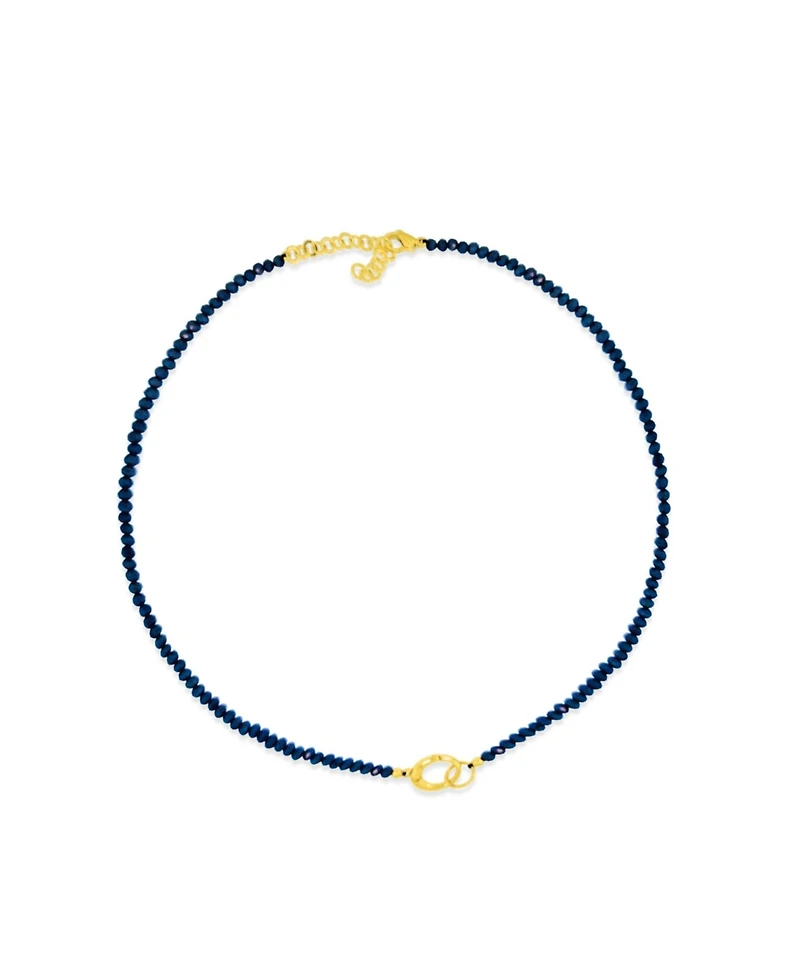Etoielle Created Blue Sapphire Bead Necklace with Silver over Gold and Cz Enhancer Charm Clip