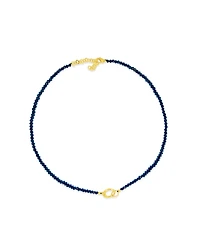 Etoielle Created Blue Sapphire Bead Necklace with Silver over Gold and Cz Enhancer Charm Clip