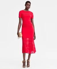 I.n.c. International Concepts Women's Short Sleeve Pointelle Stripe Sweater