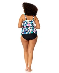 Raisins Curve Womens Plus Size Rimini Trendy Printed Tankini Top Full Coverage Bottoms