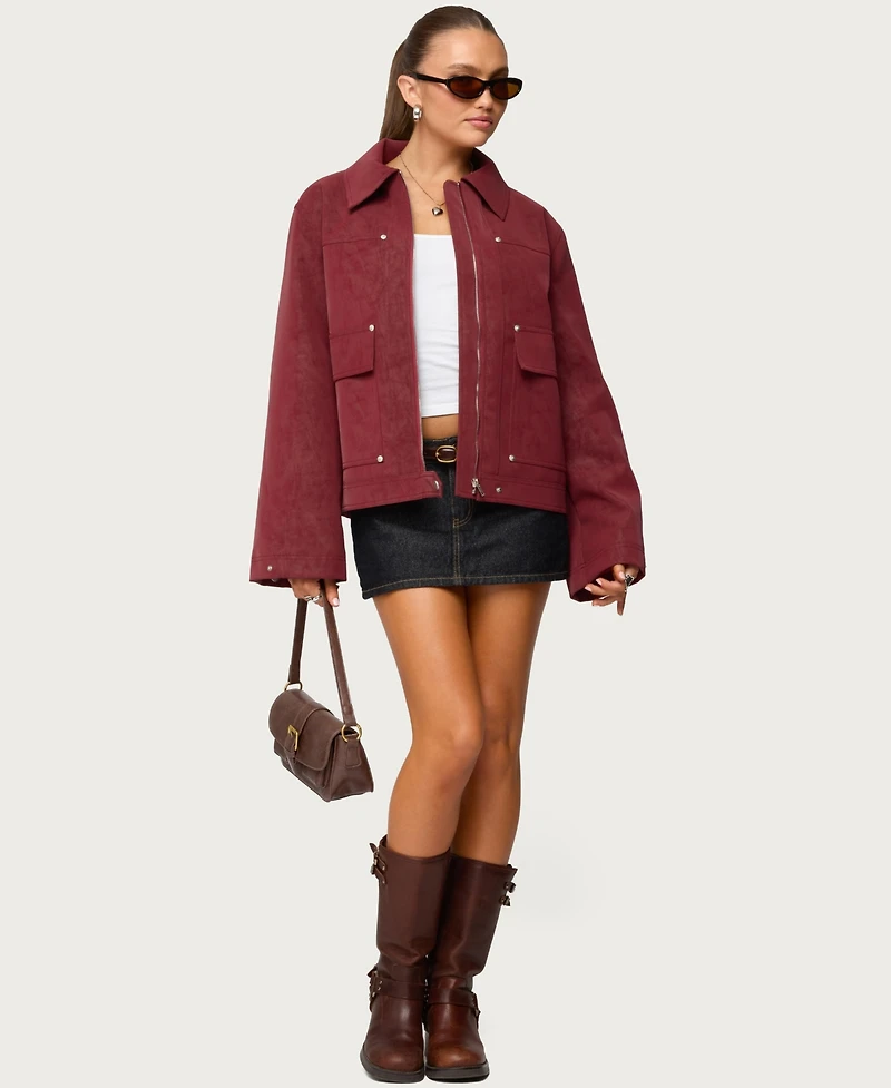 Edikted Womens Annabelle Oversized Faux Suede Jacket