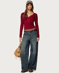 Edikted Womens Yael Contrast Stitch Henley Top