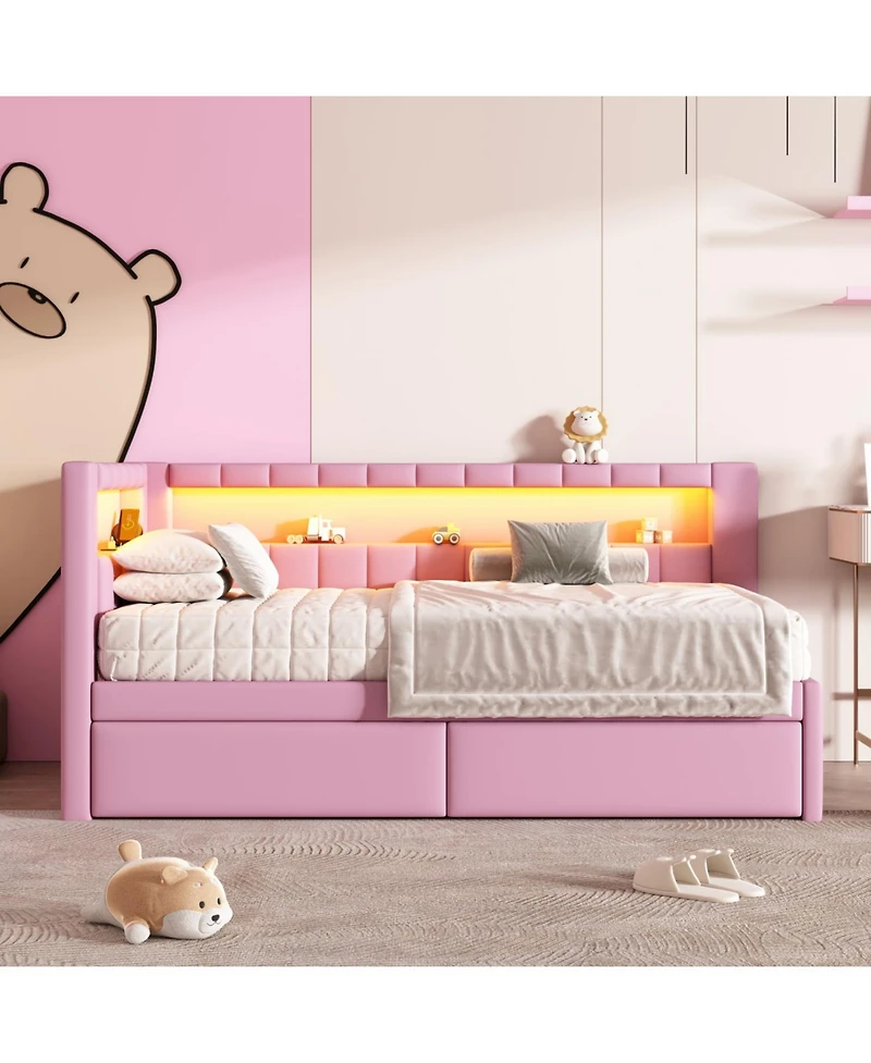 Streamdale Furniture Twin Platform Bed w/ Usb & Led 2 Drawers