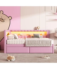 Streamdale Furniture Twin Platform Bed w/ Usb & Led 2 Drawers