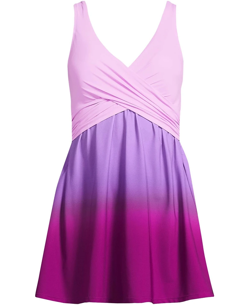 Lands' End Women's SlenderSuit Wrap Swim Dress Swimsuit