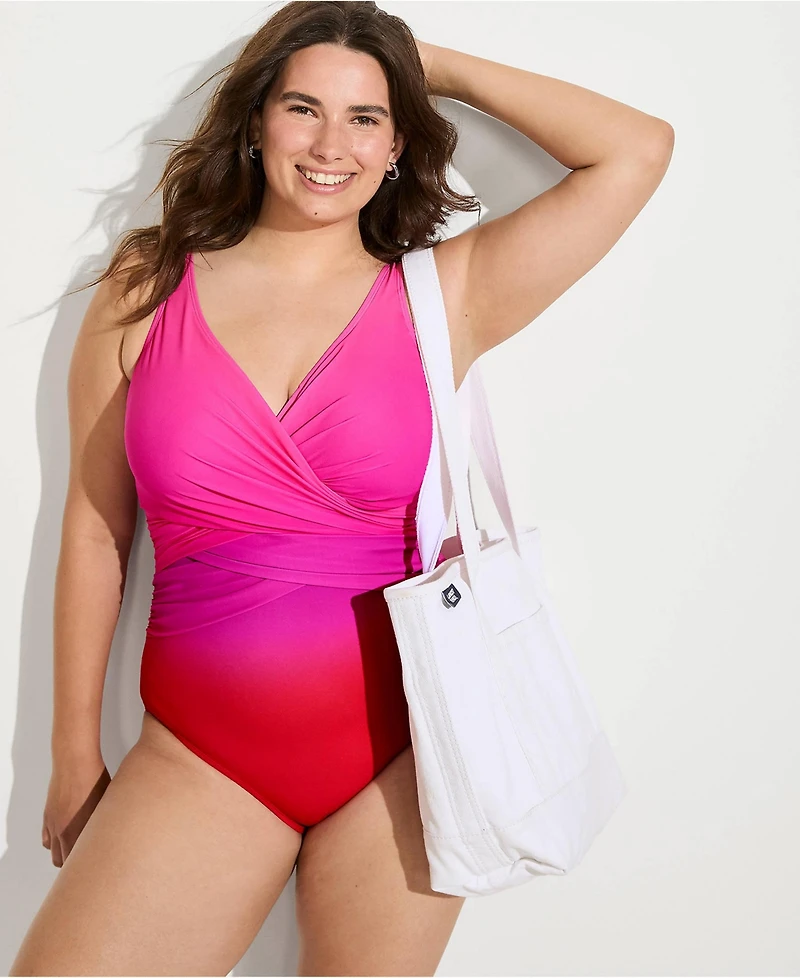 Lands' End Plus G-Cup SlenderSuit Wrap One Piece Swimsuit