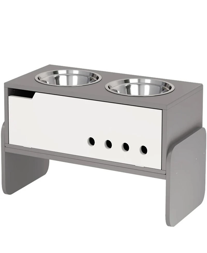 Aostirmotor 24.6 in. Wide 3 Height Adjustable Raised Dog Bowls in Grey