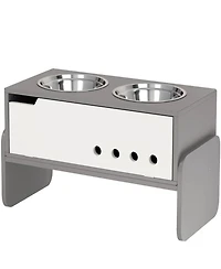 Aostirmotor 24.6 in. Wide 3 Height Adjustable Raised Dog Bowls in Grey