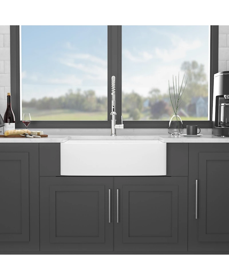 flynama 33x21x10inch White Farmhouse Sink Ceramic Porcelain Workstation Single Bowl Kitchen