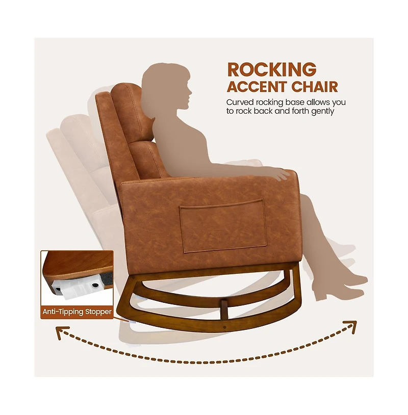 Yaheetech Faux Leather Upholstered Rocking Chair High Back Armchair