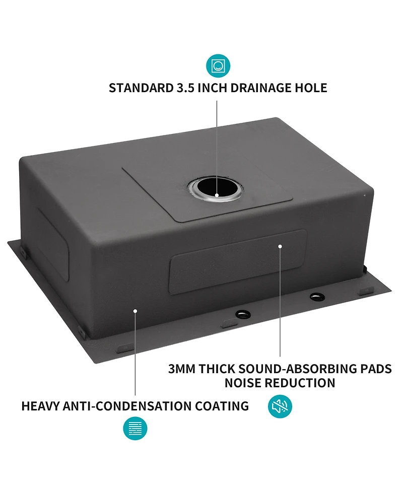 flynama Gunmetal Black Single Bowl Topmount Kitchen Sink 16 Gauge T304 Nano Stainless Steel With Dish Grid Drain Assembly Drying Rack