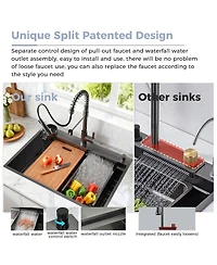 flynama huluwat Gunmetal Black Waterfall Kitchen Sink Workstation Smart Pull Out Faucet Combo