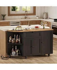 Aheaplus Kitchen Sideboard Buffet Cabinet with Drawer & Cabinets, 55'' Coffee Bar Power Outlets Wine Rack