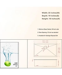 flynama 33x19x10inch Gunmetal Black Kitchen Sink Undermount Single Bowl Stainless Steel 16 Gauge