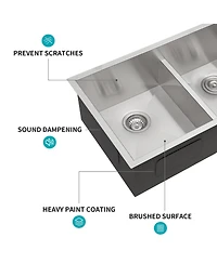 flynama 30inch Undermount Double Bowl Kitchen Sink 16G T304 Stainless Steel 50 and 50 Split 30x19x10inch 10inch Deep Sink with Full Accessories