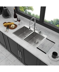 flynama 33x22x10 Inch Double Bowl 5050 Drop In Kitchen Sink 16 Gauge T304 Stainless Steel With Two 10 Inch Deep Basin