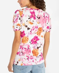 Liverpool Los Angeles Petite Puff Sleeve Scoop Neck Top