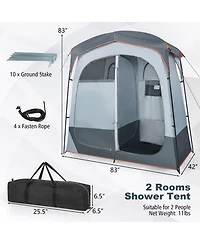 Skonyon 2 Rooms Oversize Privacy Shower Tent with Removable Rain Fly and Inside Pocket
