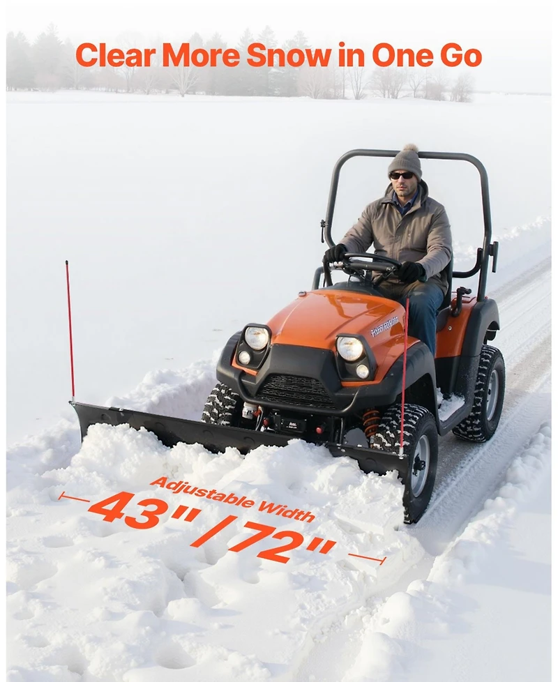 Mecale Snow Plow Blade Kit, 43"-72" Adjustable Width, Universal Atv/Utv Mount, Rubber Flaps, Heavy-Duty Steel
