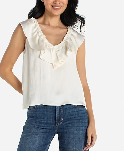 Liverpool Los Angeles Women's Ruffle Front V-Neck Woven Top