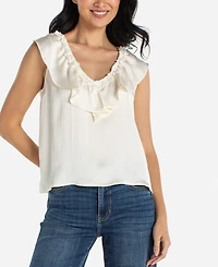 Liverpool Los Angeles Women's Ruffle Front V-Neck Woven Top