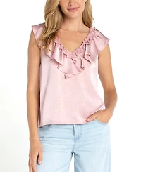 Liverpool Los Angeles Women's Ruffle Front V-Neck Woven Top