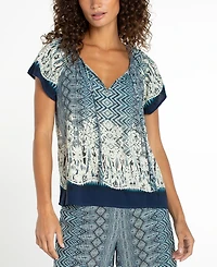 Liverpool Los Angeles Women's V-Neck Woven Tie Front Top