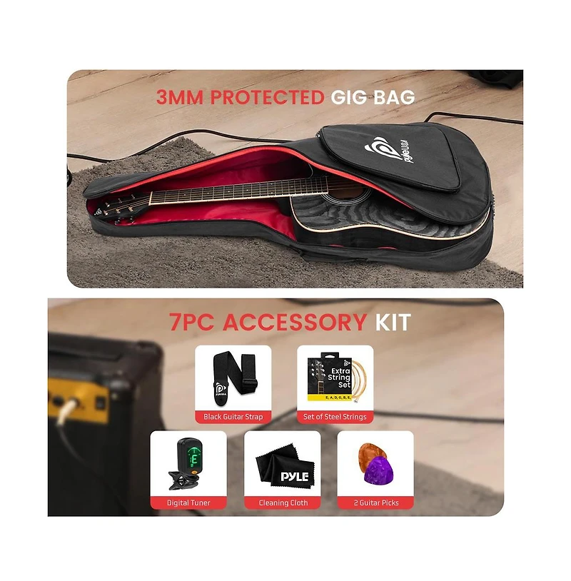 Pyle 41 Steel Strings Acoustic Guitar for Beginner and Adults (Sunburst Teardrop