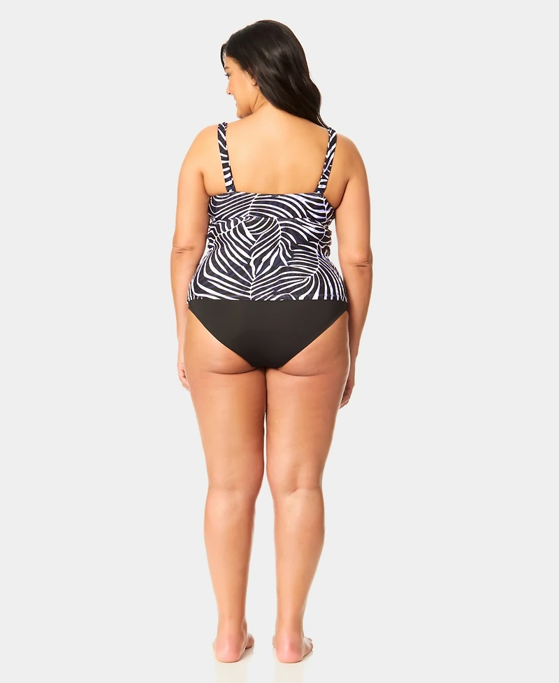 Anne Cole Plus V-Neck Underwire Printed Drape Front Tankini Top