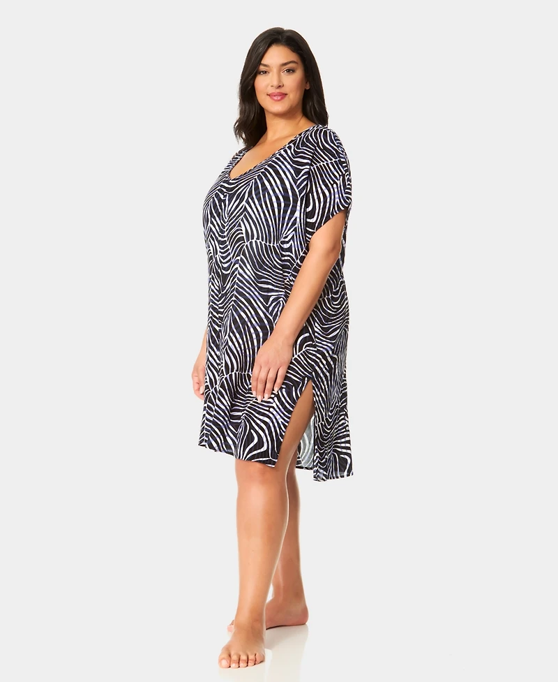 Anne Cole Plus Size Printed V-Neck Swim Tunic Cover Up