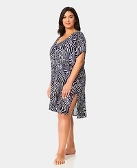 Anne Cole Plus Size Printed V-Neck Swim Tunic Cover Up