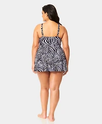 Anne Cole Plus Size V-Neck Surplice Wrap Printed Swim Dress