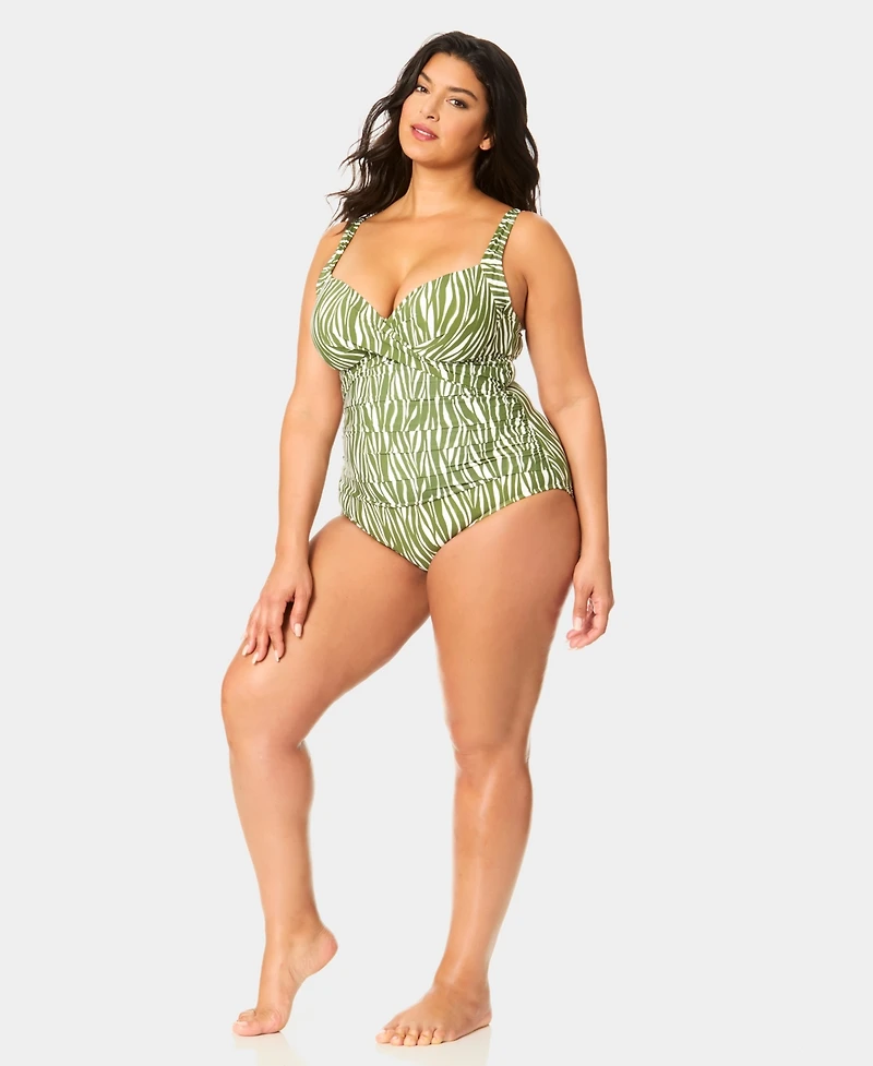 Anne Cole Plus V-Neck Drape Front Underwired One-Piece Swimsuit