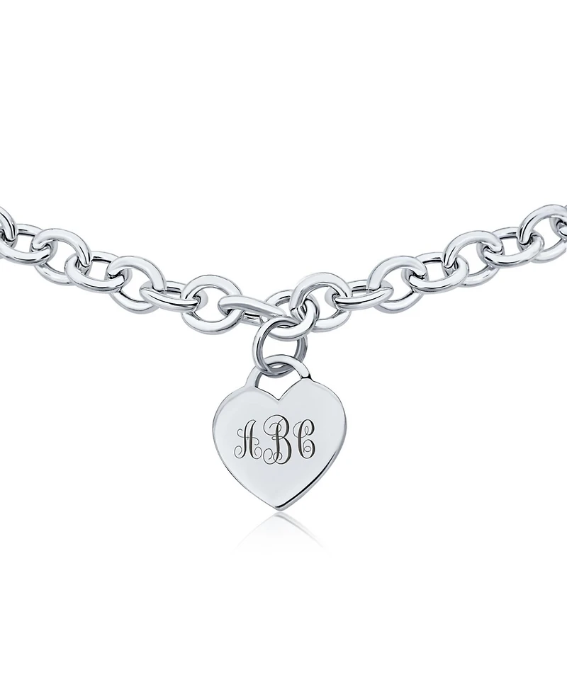 Bling Jewelry Solid Heart Tag Charm Necklace in .925 Sterling Silver, Made in Italy