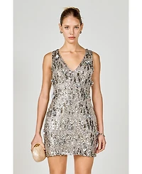 endless rose Women's Floral Applique sequins Mini Dress