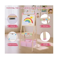 Kinder King 3 in 1 Kids Art Easel Set, Dual-Sided Art Station w/Whiteboard & Chalkboard