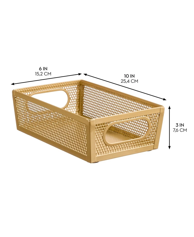 MDesign Perforated Metal Storage Bin with Handles - Set of 2 - Soft Brass