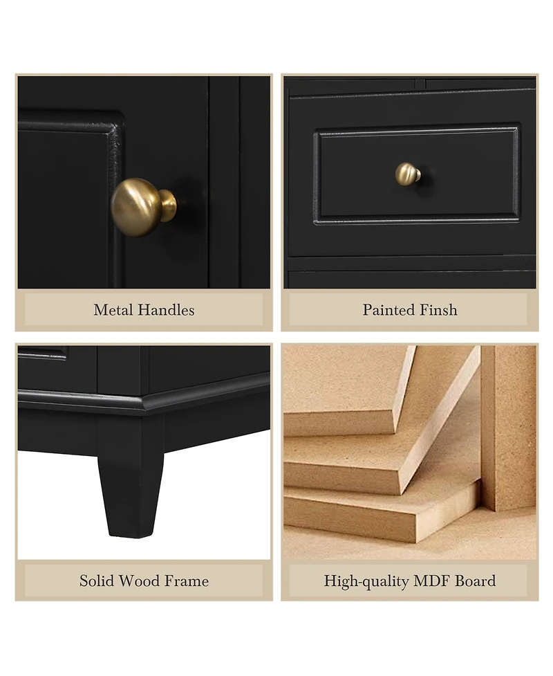 Cesicia 36 in. Freestanding Bathroom Vanity Cabinet with Ceramic Sink, Mdf and Solid Wood Base, 3 Drawers Shelves, 4 Faucet Holes