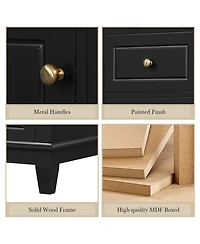 Cesicia 36 in. Freestanding Bathroom Vanity Cabinet with Ceramic Sink, Mdf and Solid Wood Base, 3 Drawers Shelves, 4 Faucet Holes