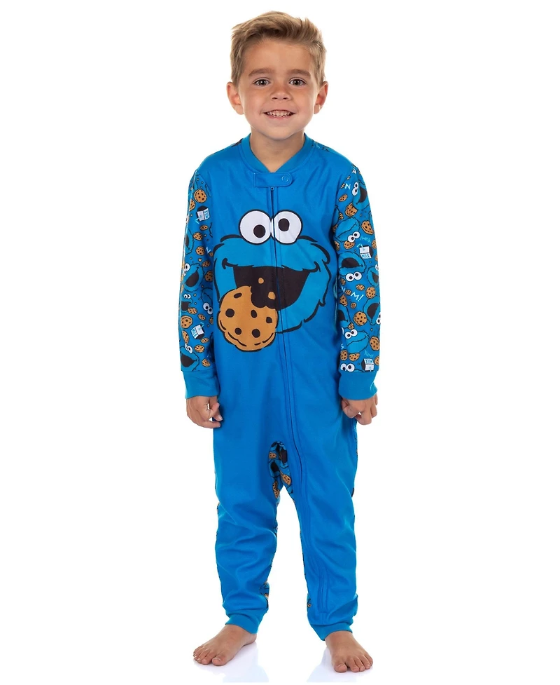 Sesame Street Toddler Cookie Monster Character 1PC Front-Zip Footless Sleeper Pajama