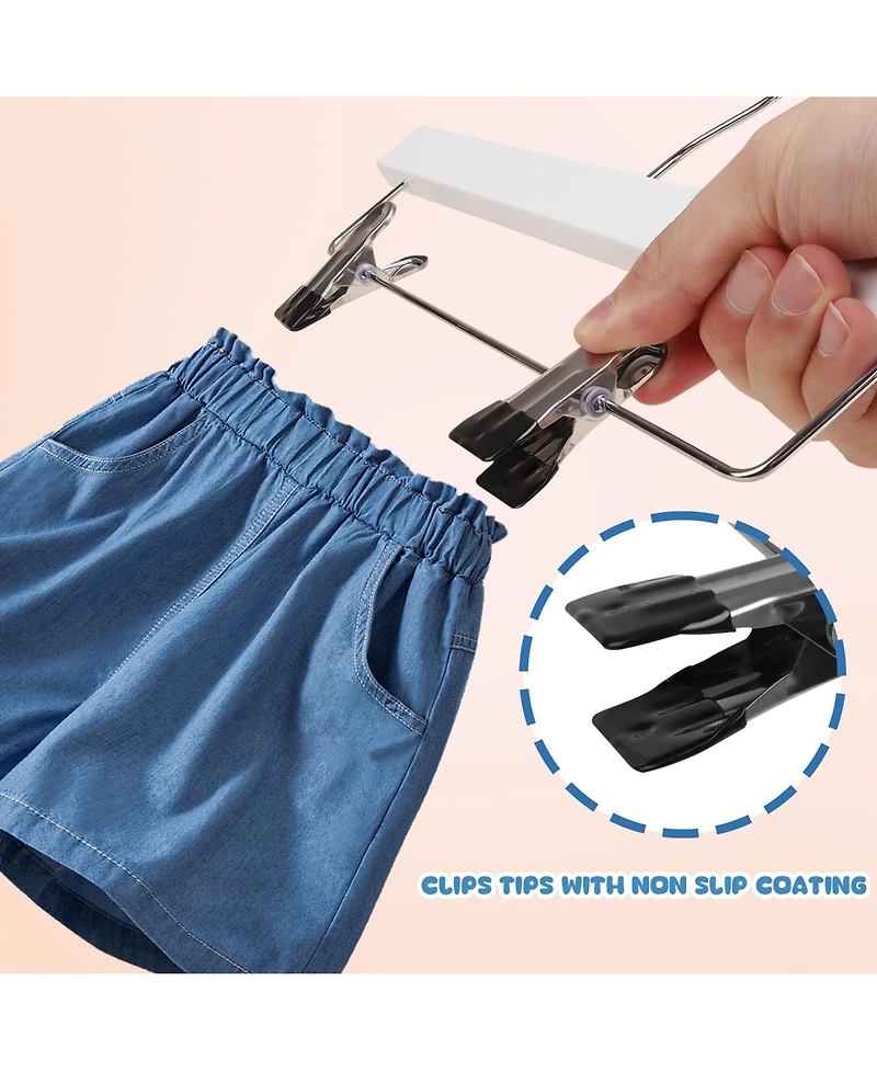 BP4U 12-Pack Wooden Pants Hangers with Adjustable Clips